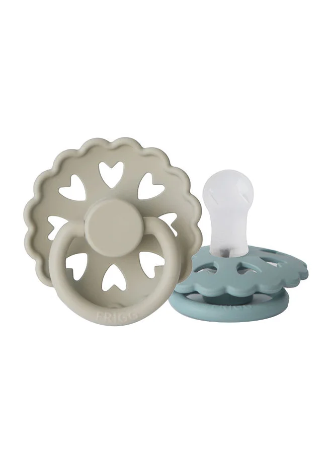 FRIGG Pack Of 2 Fairytale Silicone Baby Pacifier 0-6M, Stone Blue/Willow Grey - Size 1