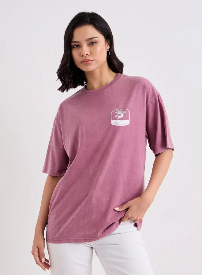 Styli Styli Women Pink Acid Washed Oversized T-Shirt