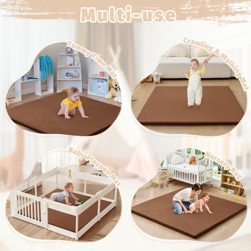 ILPEOD Waterproof Baby Play Mat for Floor 1.3" Thick Memory Foam 47 * 47 Cushion Playpen Playmat Tummy Time Nursery Rug Pad Mattress Create Soft & Safe Area for Infants,Toddler,Kids,Chestnut - Image 2