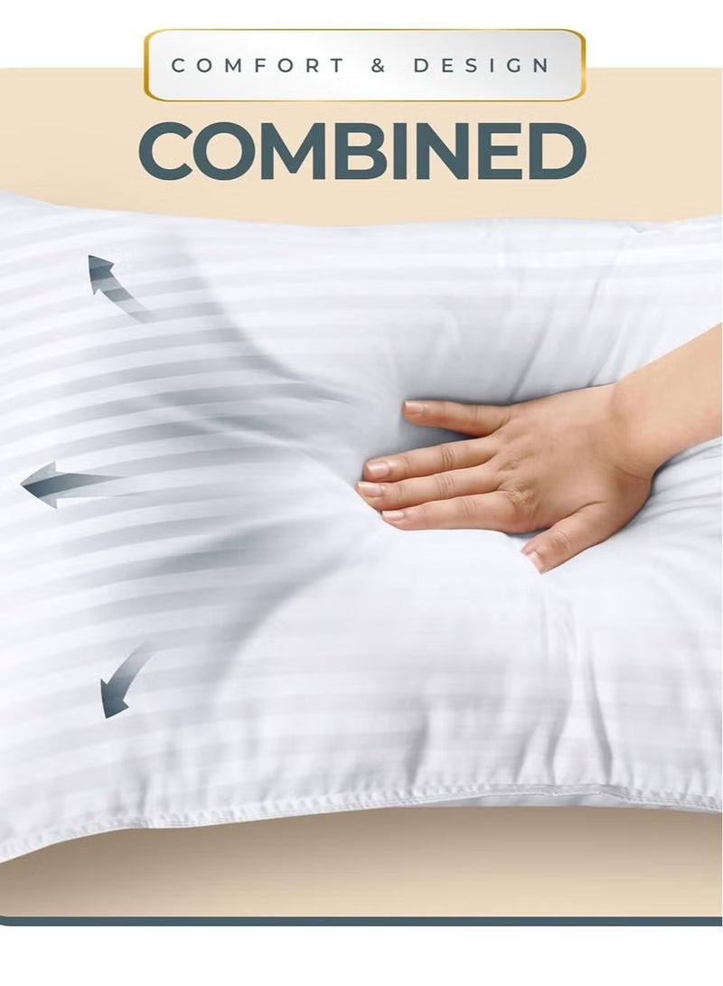 Asraar Premium 20 cm Thick Microfiber Bed Pillows With Stripes, Standard Size 1000 Grams, Hotel-Quality Cooling Pillow for All Sleep Positions - Ideal for Side, Back & Stomach Sleepers, Fluffy Bed Stripe Pillows for Bed, Machine Washable, 75 x 50 cm White - 3 Pillow  - Image 5