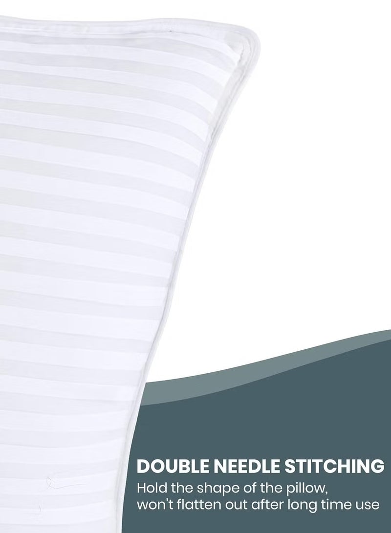 Asraar Premium 20 cm Thick Microfiber Bed Pillows With Stripes, Standard Size 1000 Grams, Hotel-Quality Cooling Pillow for All Sleep Positions - Ideal for Side, Back & Stomach Sleepers, Fluffy Bed Stripe Pillows for Bed, Machine Washable, 75 x 50 cm White - 3 Pillow  - Image 4