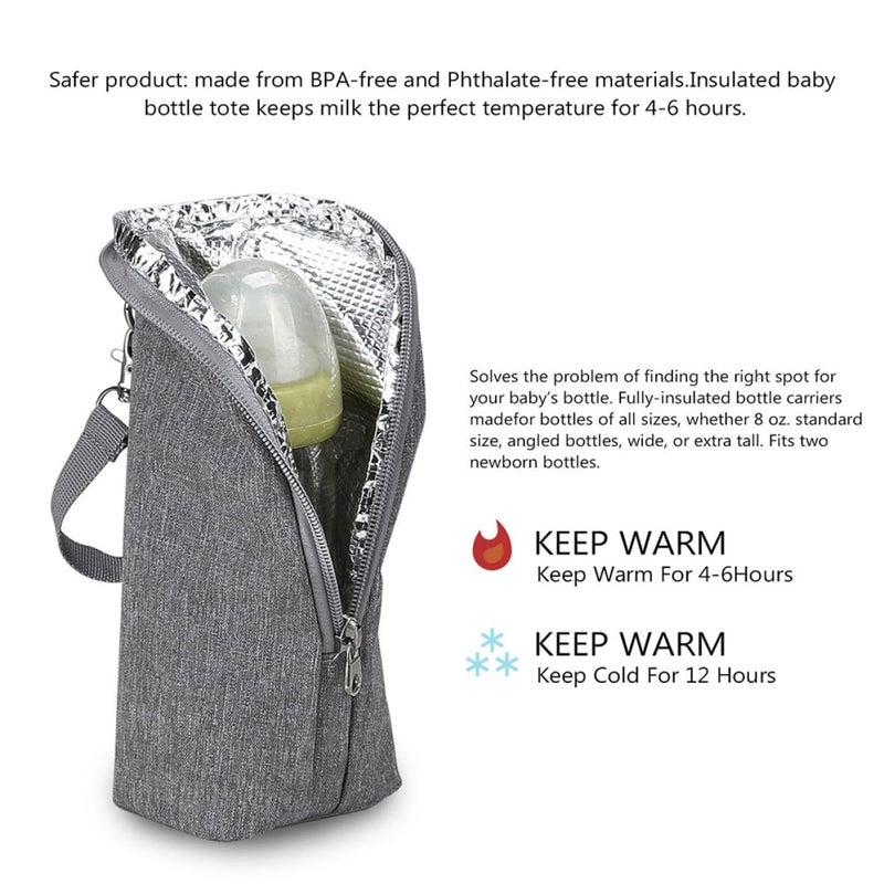 Insulated Milk Bottle Storage Pouch Thermal Feeding Tote Bag Portable For Outdoor Nursing Gray - Image 4