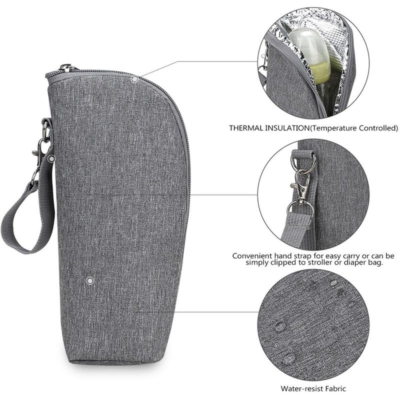 Insulated Milk Bottle Storage Pouch Thermal Feeding Tote Bag Portable For Outdoor Nursing Gray - Image 5