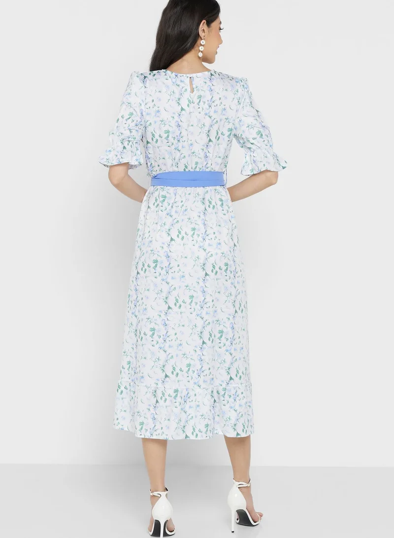 ELLA Puff Sleeve Belted Dress
