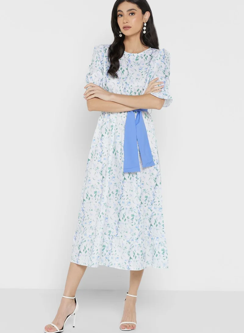 ELLA Puff Sleeve Belted Dress