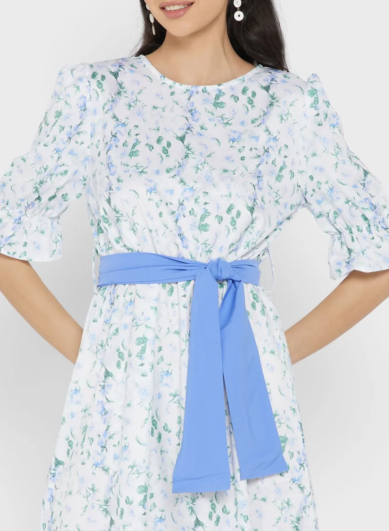 ELLA Puff Sleeve Belted Dress