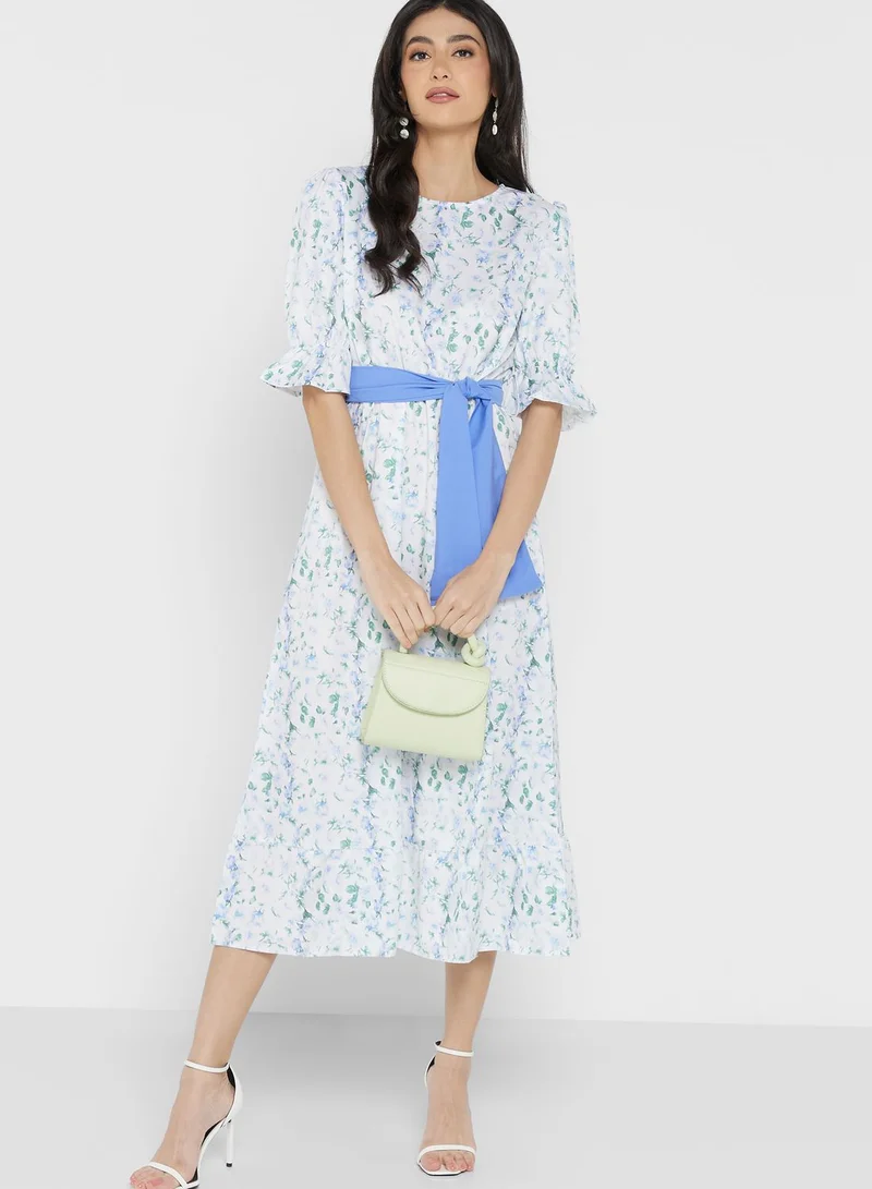 ELLA Puff Sleeve Belted Dress