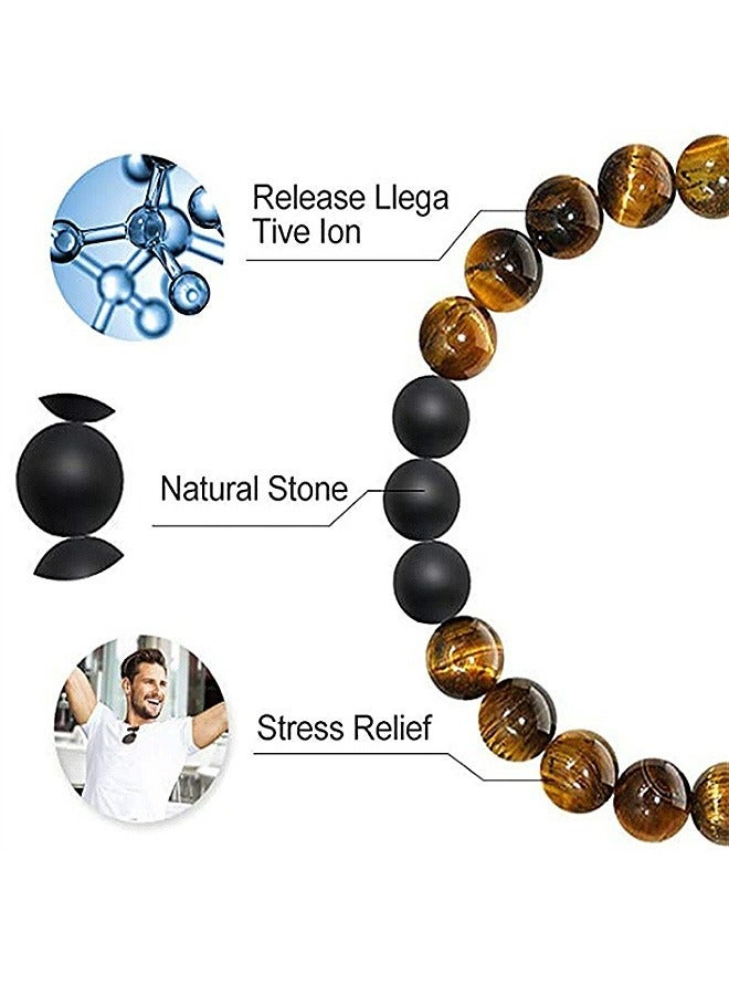 سوار من حجر الحمم الصخرية على شكل عين النمر قابل للتمدد ، لتخفيف التوتر ، سوار مطرز بالحجر الطبيعي ، هدايا إكسسوارات مجوهرات من الأحجار الكريمة - Image 5