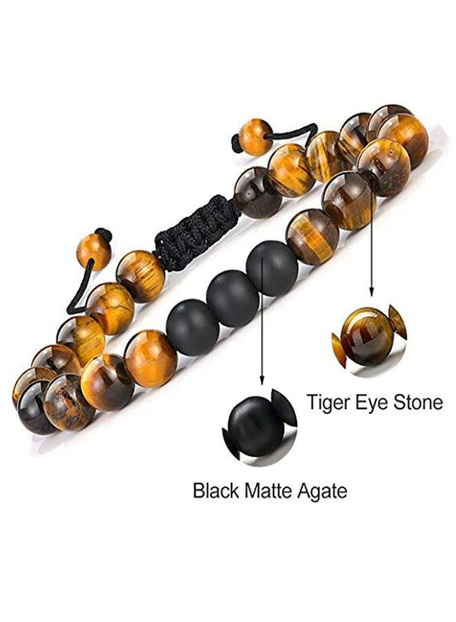 سوار من حجر الحمم الصخرية على شكل عين النمر قابل للتمدد ، لتخفيف التوتر ، سوار مطرز بالحجر الطبيعي ، هدايا إكسسوارات مجوهرات من الأحجار الكريمة - Image 3