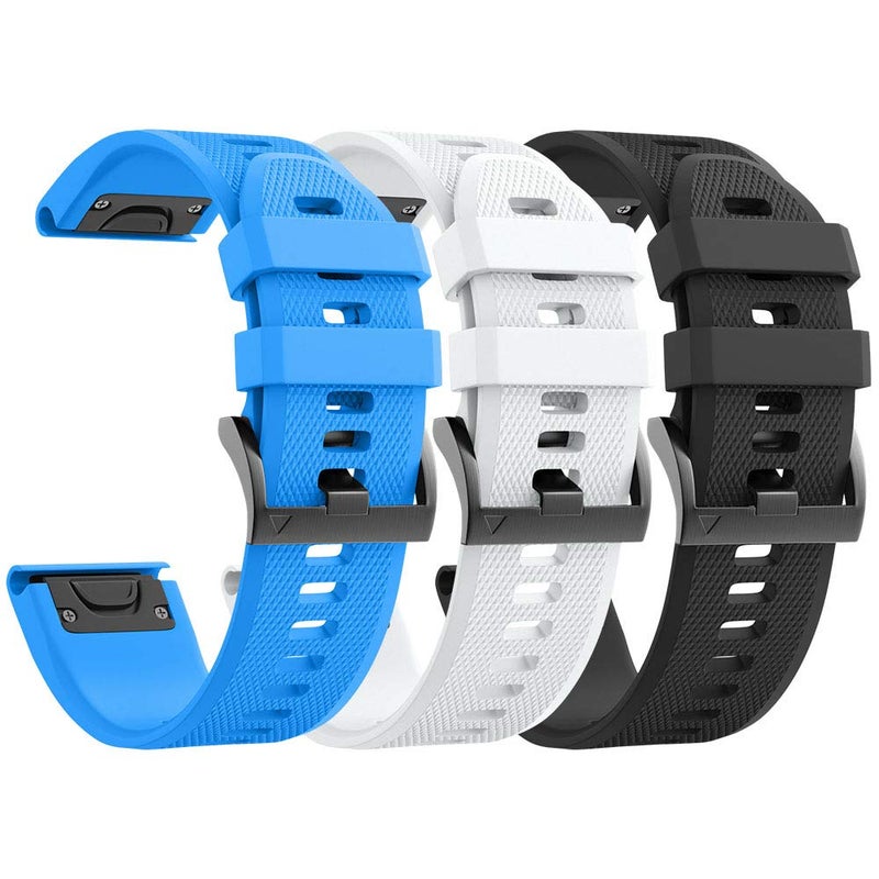 ANCOOL for Fenix 5 Watch Band/Fenix 6 Watch Band/Garmin Fenix 7 Band 22mm Soft Silicone Bands Compatible With Garmin S62 Watch Bands/Fenix 5 PLUS Band(Black,Blue,White) - Image 1