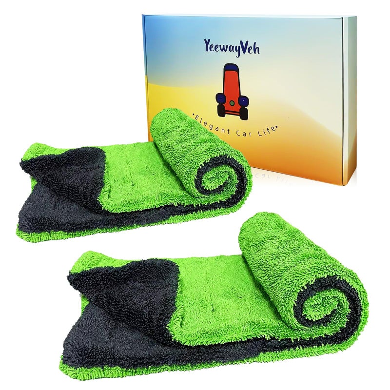 YeewayVeh 2Pack 16x16 Car Detailing Drying Towels 1400 GSM Microfiber Drying Towels for Final Water Chasing Safe Drying of Gaps Mirrors Vehicle Interiors Green - Image 3