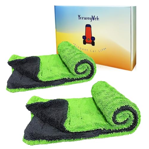 YeewayVeh 2Pack 16x16 Car Detailing Drying Towels 1400 GSM Microfiber Drying Towels for Final Water Chasing Safe Drying of Gaps Mirrors Vehicle Interiors Green - Image 1