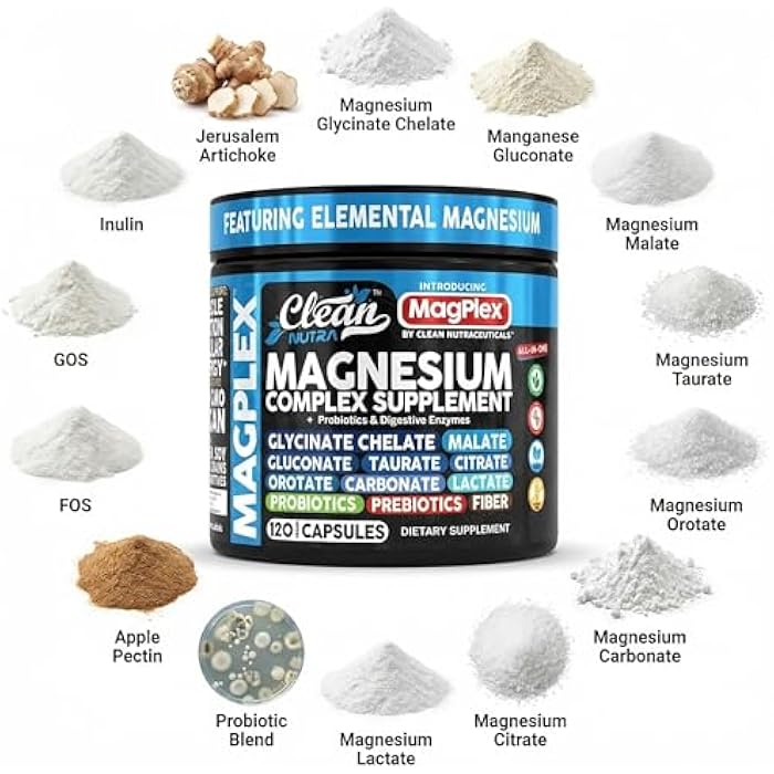 Clean Nutraceuticals 8in1 Magnesium Supplement Complex | Magnesium Glycinate Citrate Malate Gluconate Orotate Carbonate Lactate + Prebiotics Probiotics Digestive Enzymes Magnesio Capsules for Women Men By Clean Nutra - Image 4