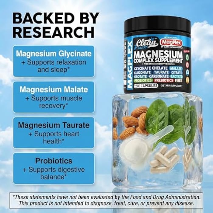 Clean Nutraceuticals 8in1 Magnesium Supplement Complex | Magnesium Glycinate Citrate Malate Gluconate Orotate Carbonate Lactate + Prebiotics Probiotics Digestive Enzymes Magnesio Capsules for Women Men By Clean Nutra - Image 3