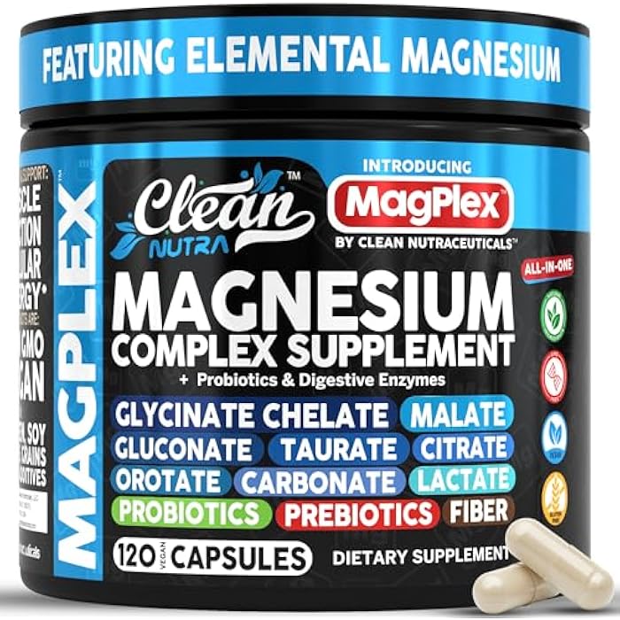 Clean Nutraceuticals 8in1 Magnesium Supplement Complex | Magnesium Glycinate Citrate Malate Gluconate Orotate Carbonate Lactate + Prebiotics Probiotics Digestive Enzymes Magnesio Capsules for Women Men By Clean Nutra - Image 1
