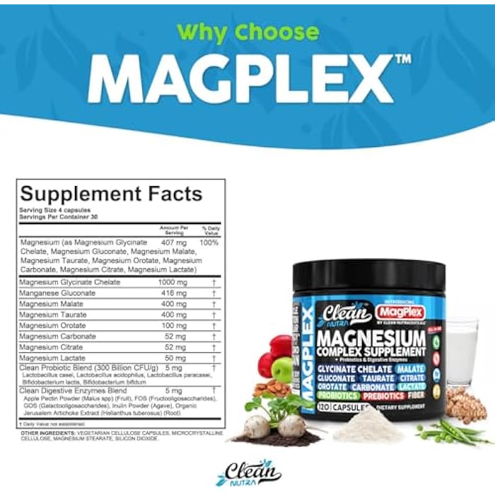 Clean Nutraceuticals 8in1 Magnesium Supplement Complex | Magnesium Glycinate Citrate Malate Gluconate Orotate Carbonate Lactate + Prebiotics Probiotics Digestive Enzymes Magnesio Capsules for Women Men By Clean Nutra - Image 5