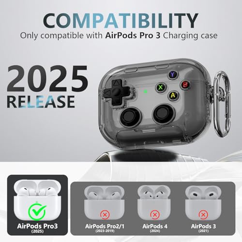 RFUNGUANGO for AirPods Pro 3 Case with Lock & Cleaning Kit, 2025 Transparent Cool Gaming Hard Case, Built-in Phone Stand, Shockproof Protective Cover for AirPods Pro 3 （Black） - Image 2