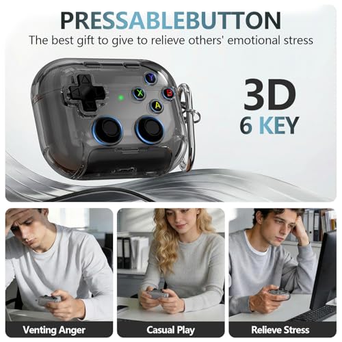 RFUNGUANGO for AirPods Pro 3 Case with Lock & Cleaning Kit, 2025 Transparent Cool Gaming Hard Case, Built-in Phone Stand, Shockproof Protective Cover for AirPods Pro 3 （Black） - Image 3