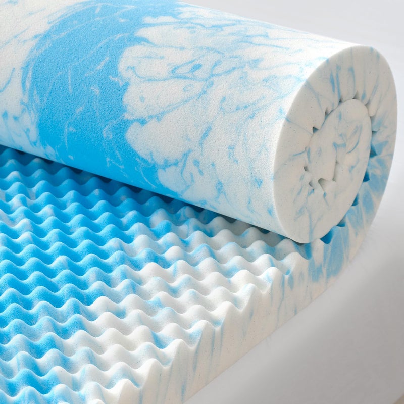 SINWEEK 2 Inch Egg Crate Memory Foam Mattress Topper Full Size Soft Mattress Pad for Back Pain Relief Bed Topper CertiPURUS Certified Blue