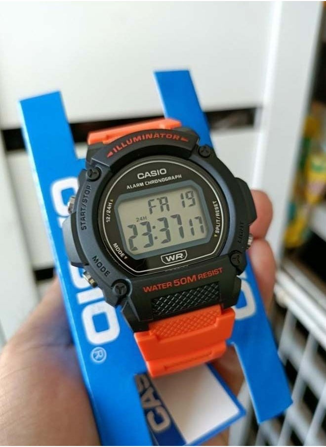CASIO Hexagon Shape Digital Resin Wrist Watch W-219H-4AVDF - 46mm – Orange/Black  - Image 2