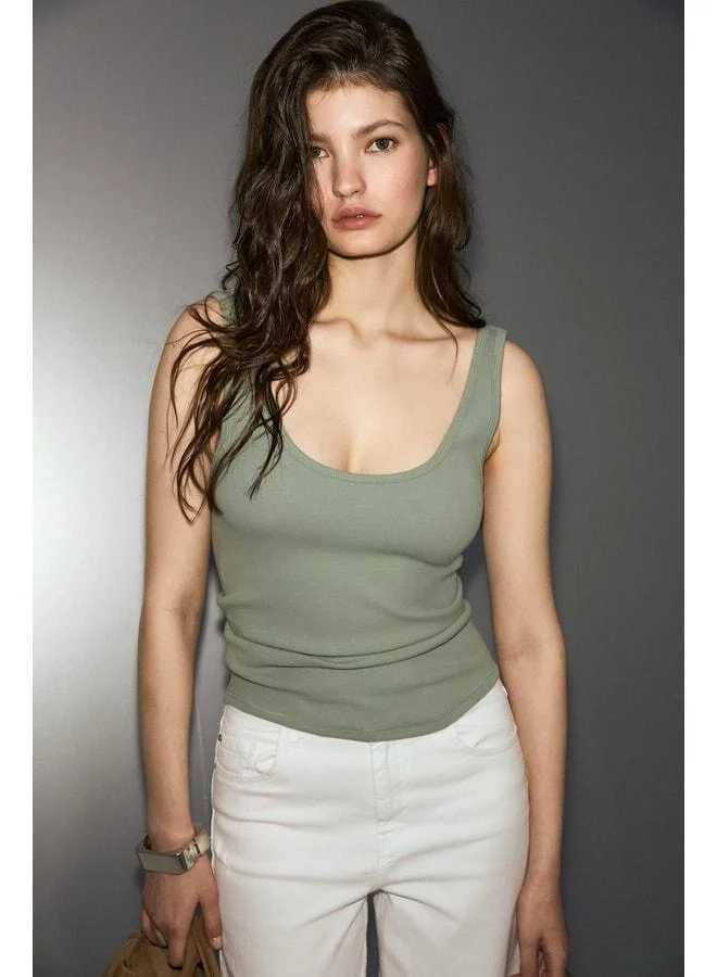 Ethiquet ORYA Women's Organic Cotton Soft and Stretchy Fabric Cut-out Neck Mint Green Tank Top.