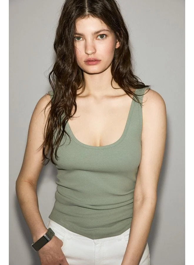 Ethiquet ORYA Women's Organic Cotton Soft and Stretchy Fabric Cut-out Neck Mint Green Tank Top.