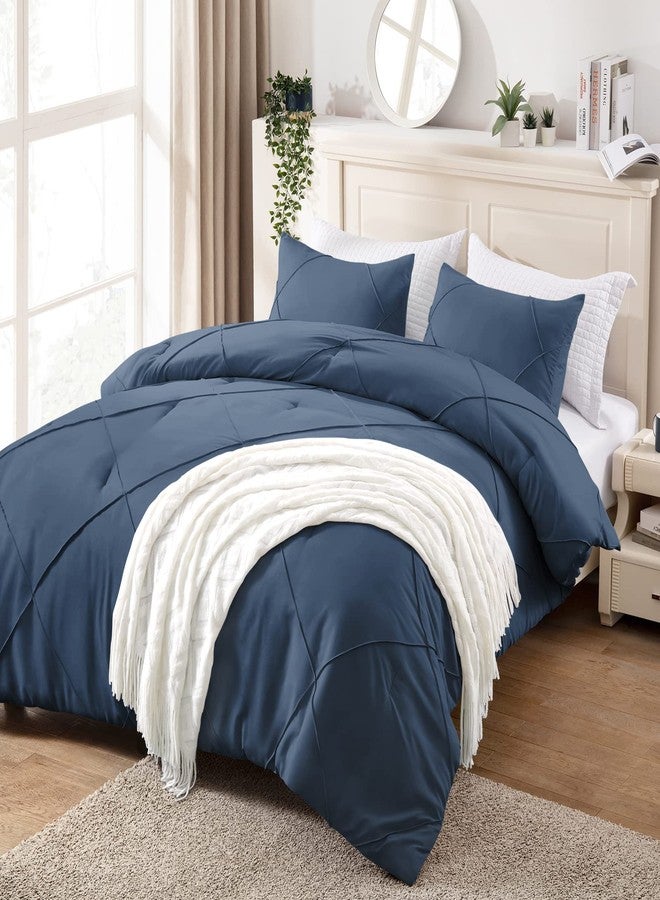 BYSURE 3 Pieces Queen Comforter Set(Navy Blue), Lightweight Bedding Set with 2 Pillow Shams, Down Alternative Diamond Stitched Bedding Comforter for All Season - Image 1
