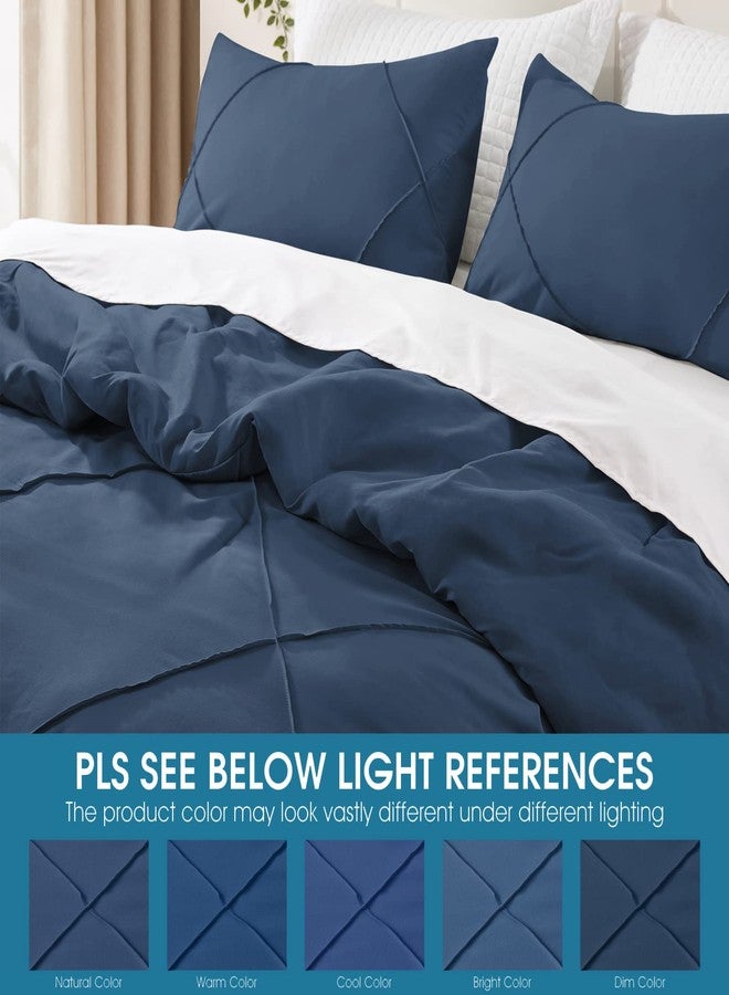 BYSURE 3 Pieces Queen Comforter Set(Navy Blue), Lightweight Bedding Set with 2 Pillow Shams, Down Alternative Diamond Stitched Bedding Comforter for All Season - Image 4