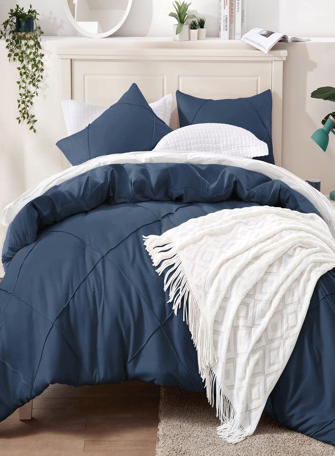BYSURE 3 Pieces Queen Comforter Set(Navy Blue), Lightweight Bedding Set with 2 Pillow Shams, Down Alternative Diamond Stitched Bedding Comforter for All Season - Image 2