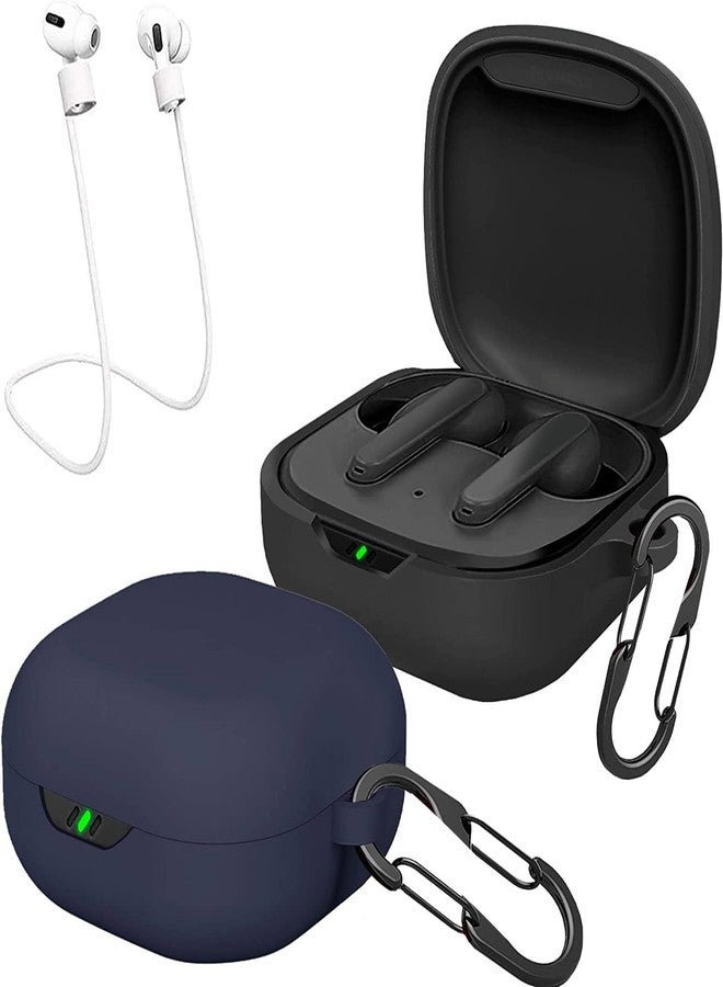 EasyBee [عبوة 2] غلاف easyBee متوافق مع غلاف شحن JBL Vibe Flex، مع 2 سلسلة مفاتيح و 2 حزام مضاد للفقد، مجموعة واقية رقيقة للغاية من السيليكون السائل الناعم - أسود وأزرق - Image 1