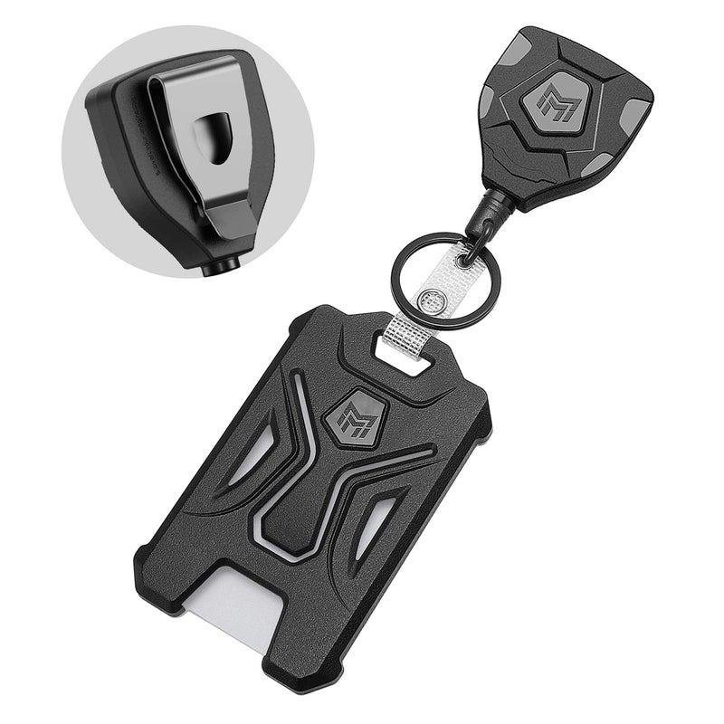 MNGARISTA 1 Pack Heavy Duty Badge Holder, Vertical ID Card Holder for Credit Cards, Clear ID Window, All PC Polycarbonate Plastic Housing, 5 Cards Capacity, Built-in Elastic Clip, Black - Image 1