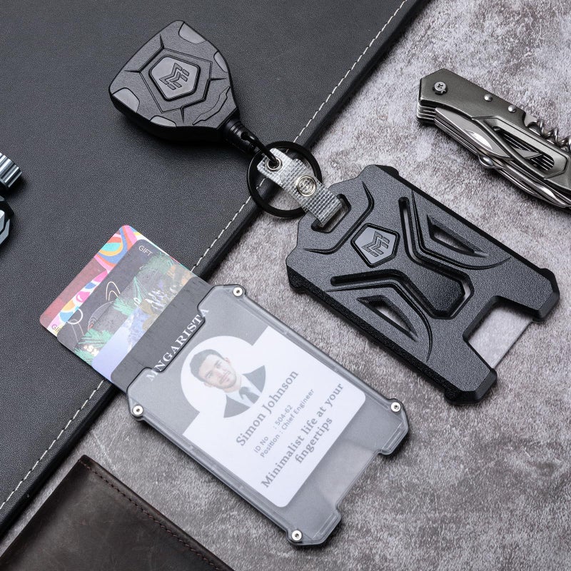 MNGARISTA 1 Pack Heavy Duty Badge Holder, Vertical ID Card Holder for Credit Cards, Clear ID Window, All PC Polycarbonate Plastic Housing, 5 Cards Capacity, Built-in Elastic Clip, Black - Image 2