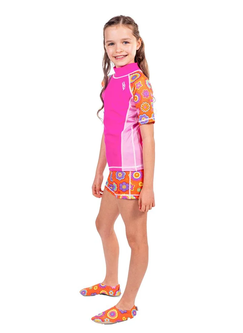 COEGA SUNWEAR COEGA Kids Girls Rashguard Short Sleeve - Pink Orange Groovy