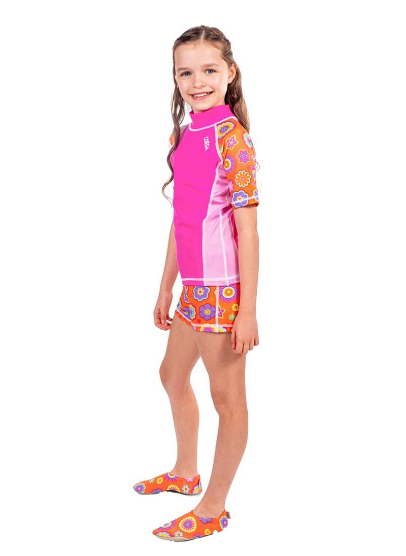COEGA SUNWEAR COEGA Kids Girls Rashguard Short Sleeve - Pink Orange Groovy - Image 3