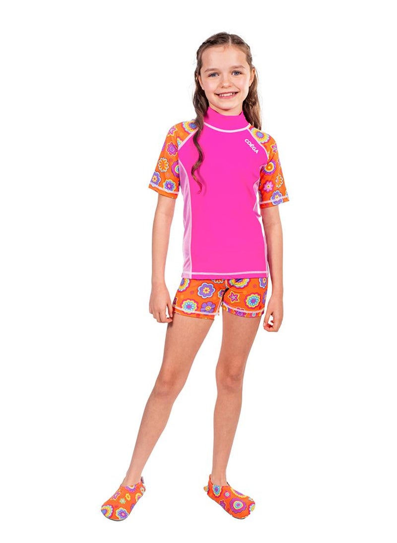 COEGA SUNWEAR COEGA Kids Girls Rashguard Short Sleeve - Pink Orange Groovy - Image 4