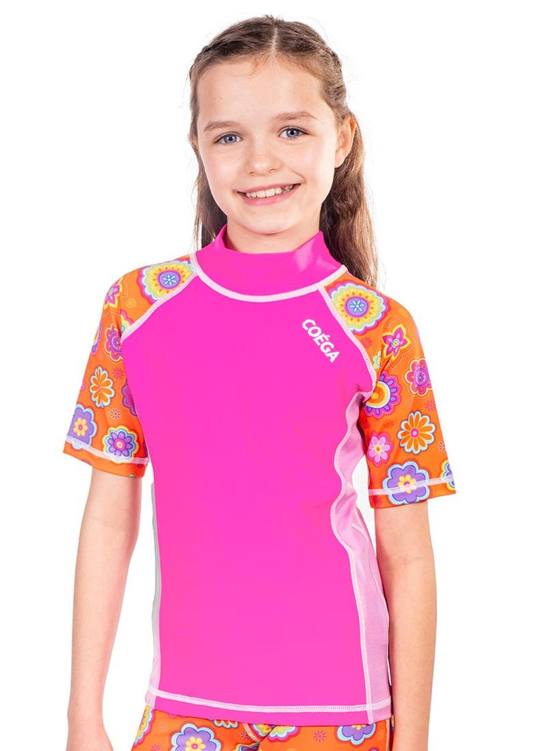 COEGA SUNWEAR COEGA Kids Girls Rashguard Short Sleeve - Pink Orange Groovy - Image 1