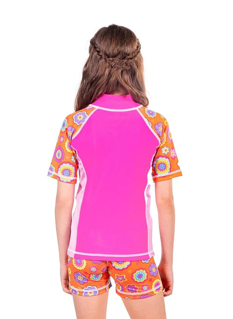 كويجا صن وير COEGA Kids Girls Rashguard Short Sleeve - Pink Orange Groovy