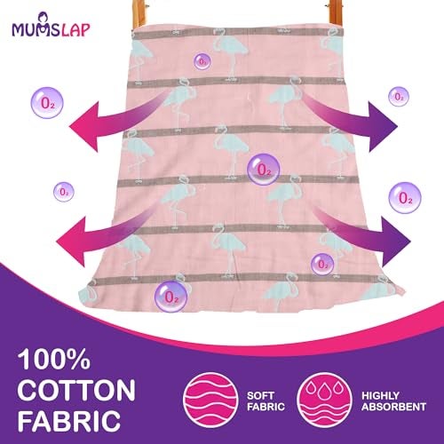MumsLap Baby Muslin Blanket for Newborn | 80 * 80 | 6 Layer Gauze Cotton | Soft Swaddle Wrap Blanket/Quilt/Bath Towel/Nursing Cover/Crib Blankets for Boys and Girls (Pink Swan) - Image 3