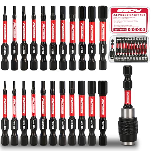 SEDY 23Piece Magnetic Hex Head Allen Wrench Drill Bit Set with 24 Impact Bit Holder 14 Hex Shank Hex Bits SAE Metric Hex Screwdriver Bit Set S2 Steel Allen Key Mechanic Home Repair - Image 1