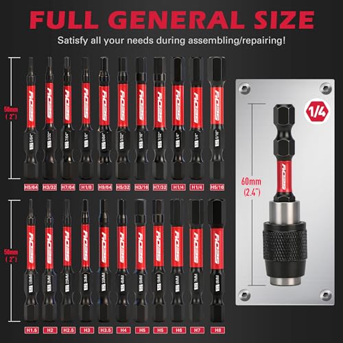 SEDY 23Piece Magnetic Hex Head Allen Wrench Drill Bit Set with 24 Impact Bit Holder 14 Hex Shank Hex Bits SAE Metric Hex Screwdriver Bit Set S2 Steel Allen Key Mechanic Home Repair - Image 3