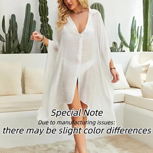 Chalier Womens Loose Bathing Suit Cover Ups, Beach Swimwear Button Down Shirt Dress, (White, One Size) - Image 4
