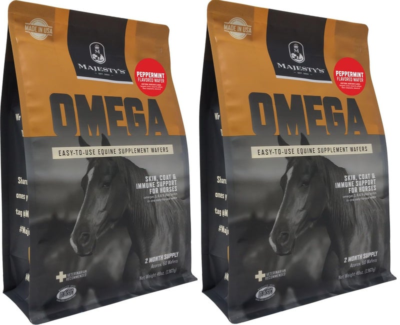 Majesty's Omega Wafers - Superior Horse/Equine Skin, Coat, and Immune Support Supplement - Omega 3, 6, 9, and Biotin (Peppermint, 2 Pack(120 Count Total)) - Image 1