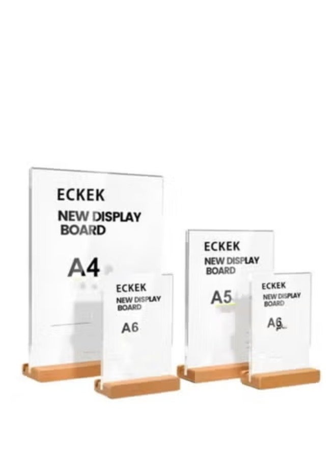 Eckek ECKEK Acrylic Sign Holder A4/A5/A6 Menu Displays Double Sided, Wood Base Table Top Sign Stand  - Image 2
