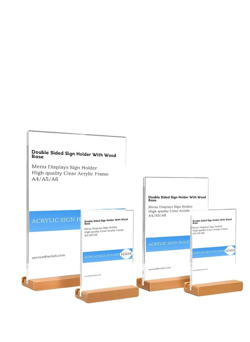 Eckek ECKEK Acrylic Sign Holder A4/A5/A6 Menu Displays Double Sided, Wood Base Table Top Sign Stand  - Image 1