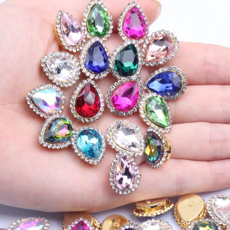 KDCQAH 30Pcs Sew On Rhinestone Tear Drop Crystal Glass Rhinestone Metal Flatback Embellishment Diy Crafts Gems For Costume Dress Wedding Crafting (00 Mixed Color  10 * 14Mm) - Image 1