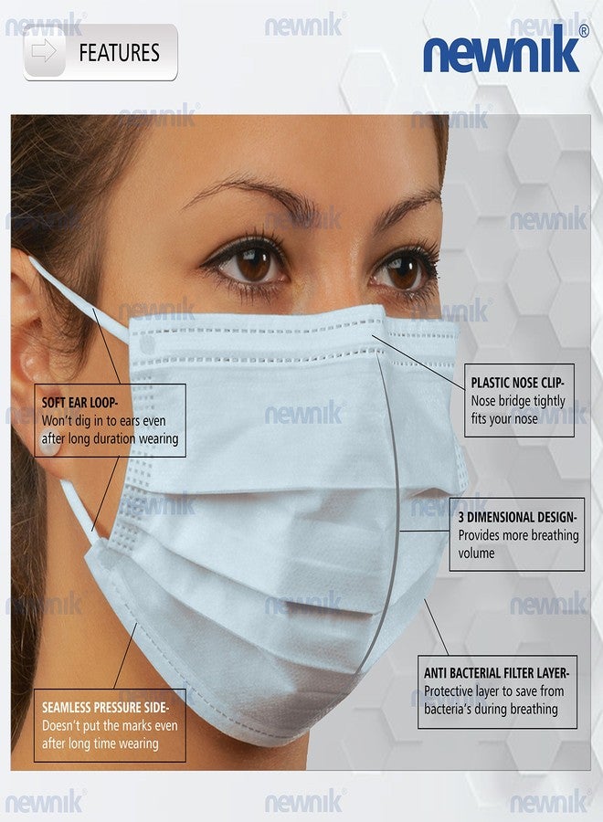 Newnik Premium Disposable Elastic Face Mask 3-Ply | Soft Non-Woven Fabric Mask with Comfortable Ear Loops and Nose Clip | Breathable and Skin-Friendly Protective Masks for Unisex (Pack of 500) - Image 2