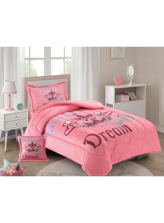 سمارت هوم مفرش سرير أطفال شتوي فخم 4 قطع وجهين مخمل وفرو ناعم بتصميم عصري ومريح – طقم مفارش سرير دافئ  مناسب لغرف الأولاد والبنات – مفرش شتوي فخم للمنزل أو الهدايا – المقاس 170×230 سم ( المفرش بحشوة ) - Image 1