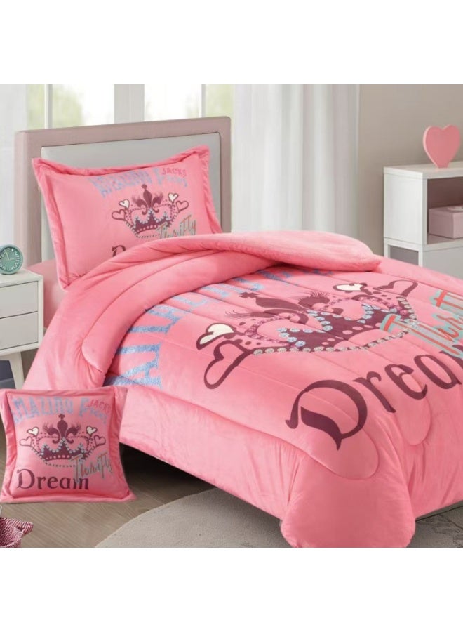 سمارت هوم مفرش سرير أطفال شتوي فخم 4 قطع وجهين مخمل وفرو ناعم بتصميم عصري ومريح – طقم مفارش سرير دافئ  مناسب لغرف الأولاد والبنات – مفرش شتوي فخم للمنزل أو الهدايا – المقاس 170×230 سم ( المفرش بحشوة ) - Image 2