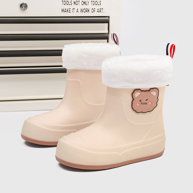 Fashion Short Tube Rain Boots with Plush Lining Beige [plus velvet cover] 009-1 need to order a larger size 