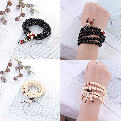 LOYALLOOK 12Pcs 108 Mala Bead Bracelets 8MM Buddhist Prayer Strand Sandalwood Wood Beaded Bracelet Necklace Elastic Handmade Multilayer Tibetan Buddha Link Wrist Bracelets Meditation Necklace Chain - Image 5